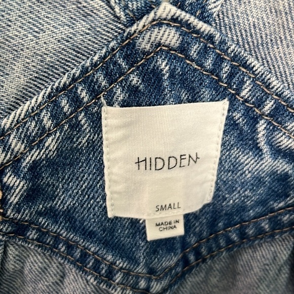 Hidden Jeans Frayed Acid Wash Jean Overalls Size S - Picture 3 of 7